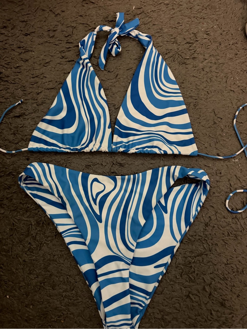 Aurielle Blue & White Striped Triangle Bikini